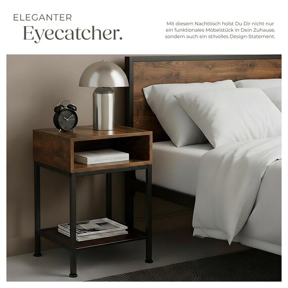 tectake® Nachttisch, Beistelltisch Couch mit offenem Fach und Gitterablage, Pflanzenständer, Möbel Deko Schlafzimmer, Nachtschrank, Wohnzimmer Möbel, Zimmer Deko - Industrial Holz dunkel, rustikal