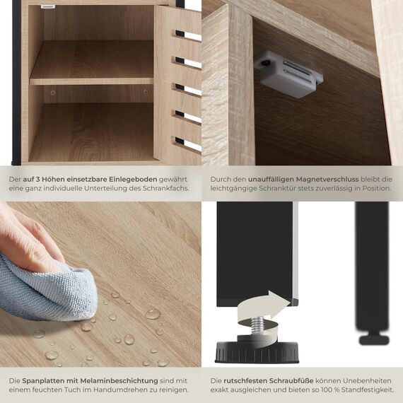 tectake® Nachttisch mit Schublade, Beistelltisch Holz, Nachttisch, Nachtschrank 40 x 42 x 60,5 cm, Deko Wohnzimmer Möbel, Blumenständer, Deko Schlafzimmer - Industrial Holz hell, Eiche Sonoma