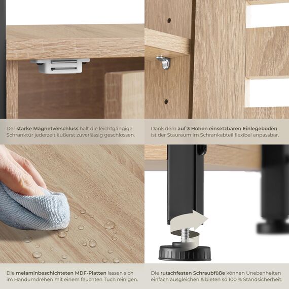 tectake® Beistellschrank schmal, Nachttisch schmal, Nachtkästchen Holz und Metall, Kleiner Schrank mit offener Ablage, Kommode klein, 38,5 x 31,5 x 81 cm - Industrial Holz hell, Eiche Sonoma