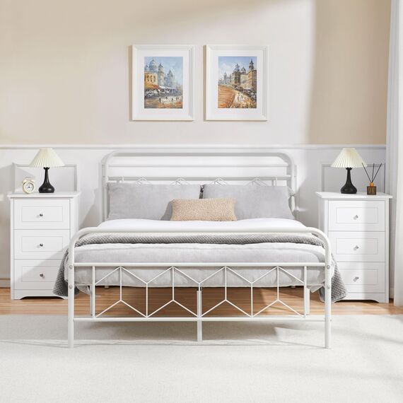 Yaheetech Nachtkommode mit 3 Schubladen moderner Nachttisch Nachtkonsole für Boxspringbett Nachtschrank für Schlafzimmer Wohnzimmer Weiß Holz