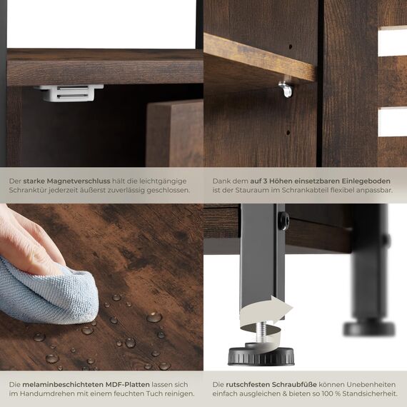 tectake® Beistellschrank schmal, Nachttisch schmal, Nachtkästchen Holz und Metall, Kleiner Schrank mit offener Ablage, Kommode klein, 38,5 x 31,5 x 81 cm - Industrial Holz dunkel, rustikal