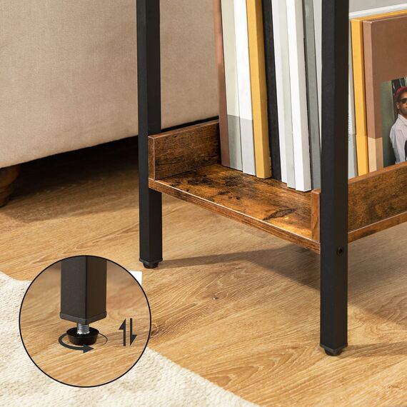 HOOBRO Beistelltisch, Nachttisch, Sofatisch mit Schublade und Ablage, Nachtkommode, Metallgestell, Robust und Stabil, Platzsparend, Dunkelbraun EBF71BZ01