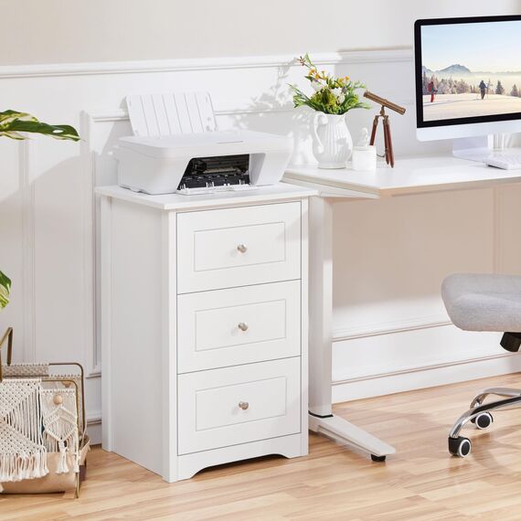 Yaheetech Nachtkommode mit 3 Schubladen moderner Nachttisch Nachtkonsole für Boxspringbett Nachtschrank für Schlafzimmer Wohnzimmer Weiß Holz