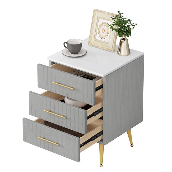 WOLTU 2er Set Nachttisch Nachtschrank für Boxspringbett, 3 Schubladen aus Massivholz, Kommode mit Schubladen Sideboard, einfache Montage, Höhe Tragfähigkeit, 40,5x41x60cm, Grau TS135gr-2