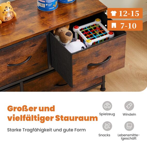 Sweetcrispy Kommode für Schlafzimmer, breite Schublade Kommode Organizer Storage Drawers Fabric Storage mit 5 Schubladen, kleine Kommode, TV Stand für Schlafzimmer, Schrank, Wohnzimmer, Kinderzimmer