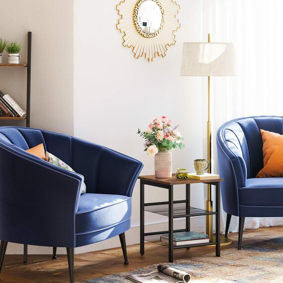 VASAGLE Beistelltisch, Nachttisch Mit 2 Verstellbaren Gitterablagen, Couchtisch Im Industrie-Design, Für Wohnzimmer, Schlafzimmer, Flur, Büro, Stabil, Einfacher Aufbau, Vintagebraun-Schwarz, 1Er