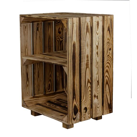 Kistenkolli Altes Land Nachttisch Abstetlltisch weiß/Natur/geflammt Maße ca 30x40x55cm Regalkiste Flaschenablage Weinregal Apfelkiste/Weinkiste (Geflammt)