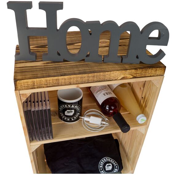 Kistenkolli Altes Land Nachttisch Abstelltisch weiß/Natur/geflammt Maße ca 30x40x55cm Regalkiste Flaschenablage Weinregal Apfelkiste/Weinkiste (Natur mit geflammter Planke)