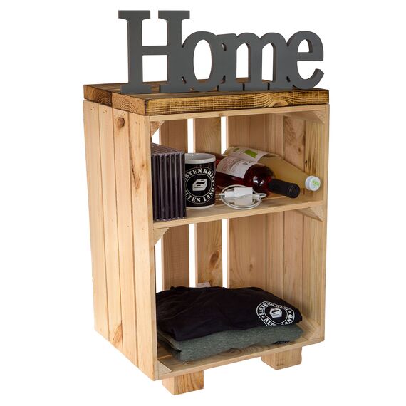 Kistenkolli Altes Land Nachttisch Abstelltisch weiß/Natur/geflammt Maße ca 30x40x55cm Regalkiste Flaschenablage Weinregal Apfelkiste/Weinkiste (Natur mit geflammter Planke)