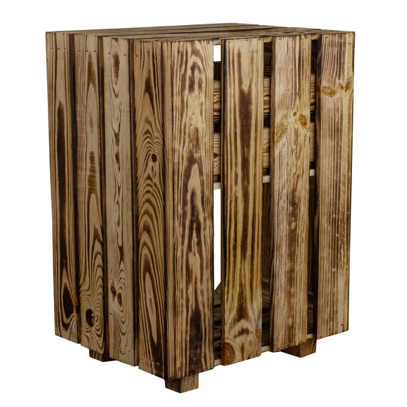 Kistenkolli Altes Land Nachttisch Abstetlltisch weiß/Natur/geflammt Maße ca 30x40x55cm Regalkiste Flaschenablage Weinregal Apfelkiste/Weinkiste (Geflammt)