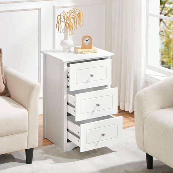 Yaheetech Nachtkommode mit 3 Schubladen moderner Nachttisch Nachtkonsole für Boxspringbett Nachtschrank für Schlafzimmer Wohnzimmer Weiß Holz