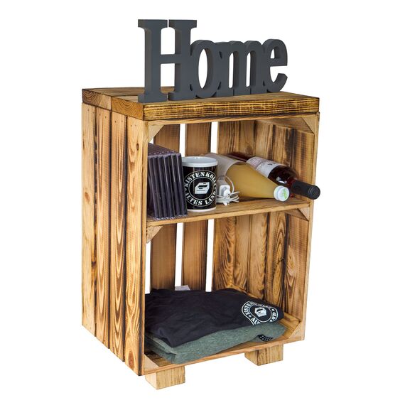 Kistenkolli Altes Land Nachttisch Abstelltisch weiß/Natur/geflammt Maße ca 30x40x55cm Regalkiste Flaschenablage Weinregal Apfelkiste/Weinkiste (geflammt mit geflammter Planke)