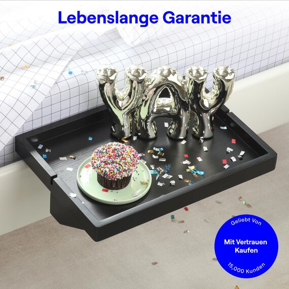 BedShelfie Nachttisch Zum Einhängen Bettablage für Etagenbett und Boxspringbett, Bettablage für WG-Zimmer, Betttablett Schwebend – Minimalist 2.0 Holz schwarz