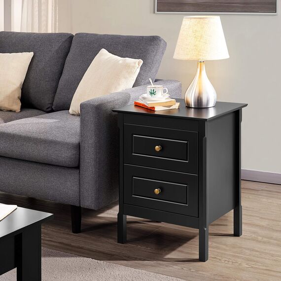 Yaheetech Nachttisch 2er Set Beistelltisch mit 2 Schubladen Holz Nachtschrank Sofatisch für Schlafzimmer/Wohnzimmer, Schwarz