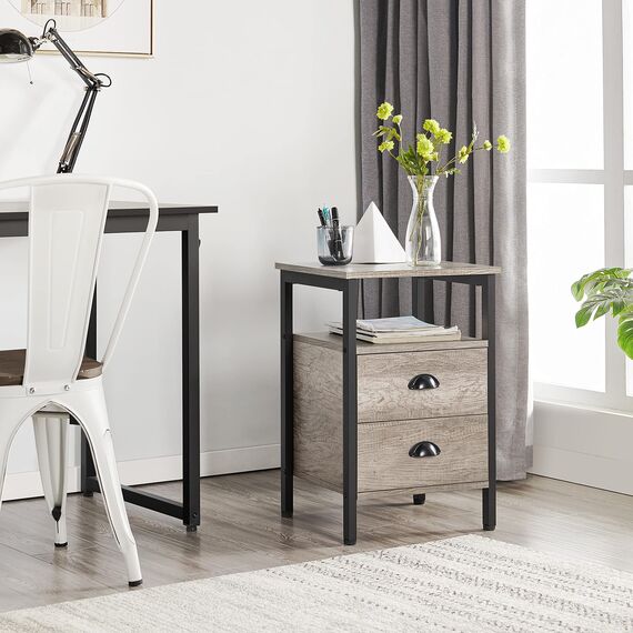 Yaheetech Nachttisch 2er Set Nachtschrank Nachtkommode mit Schubladen und Ablagefach Metallgestell Beistelltisch Couchtisch für Wohnzimmer, Schlafzimmer, Grau
