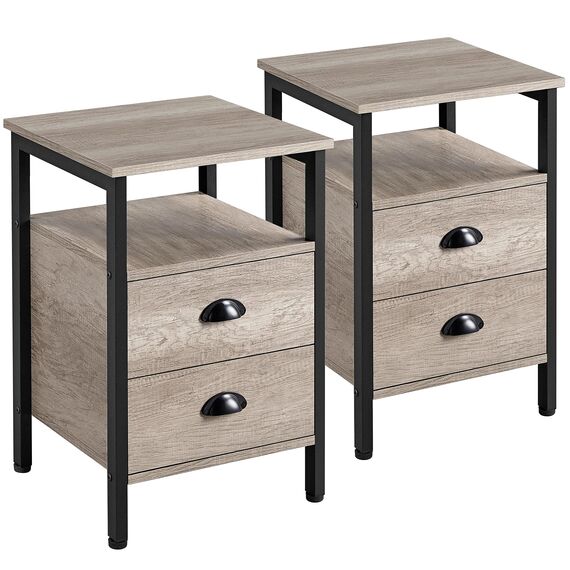Yaheetech Nachttisch 2er Set Nachtschrank Nachtkommode mit Schubladen und Ablagefach Metallgestell Beistelltisch Couchtisch für Wohnzimmer, Schlafzimmer, Grau
