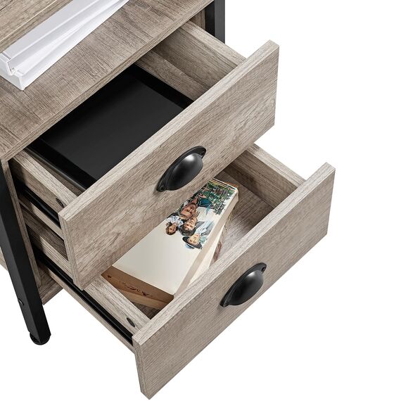 Yaheetech Nachttisch 2er Set Nachtschrank Nachtkommode mit Schubladen und Ablagefach Metallgestell Beistelltisch Couchtisch für Wohnzimmer, Schlafzimmer, Grau