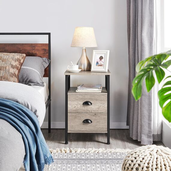 Yaheetech Nachttisch 2er Set Nachtschrank Nachtkommode mit Schubladen und Ablagefach Metallgestell Beistelltisch Couchtisch für Wohnzimmer, Schlafzimmer, Grau