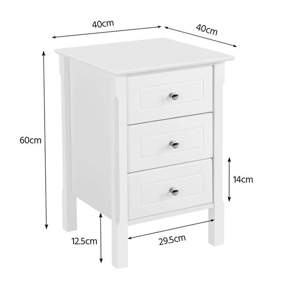 Yaheetech 2er Set Nachttisch Nachtschrank mit 3 Schubladen Boxspringbett Nachtkommode Beistelltisch Stabiler Sofatisch Konsole Schrank für Schlafzimmer/Wohnzimmer, Weiß