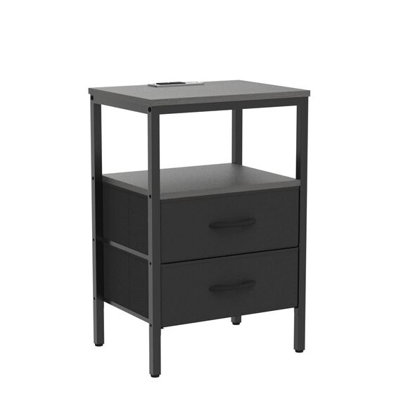 Huuger Nachttische 2er Set, Beistelltische mit Ladestation, Beistelltische mit Stoffschubladen, Nachttische mit USB-Anschlüssen und Steckdosen, Nachttische für Schlafzimmer, Anthrazit