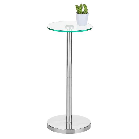 mDesign kleiner Beistelltisch aus Metall und Glas – stilvoller Glastisch fürs Wohnzimmer – Minimalistischer Couchtisch mit modischem Design – klar/chrom