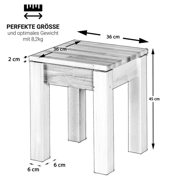 Staboos massiv Holzhocker Emma bis 200 kg - Buche Sitzhocker aus Holz - Kernbuche Natur - Hocker als Nachttisch nutzbar - 36 x 36 x 45cm