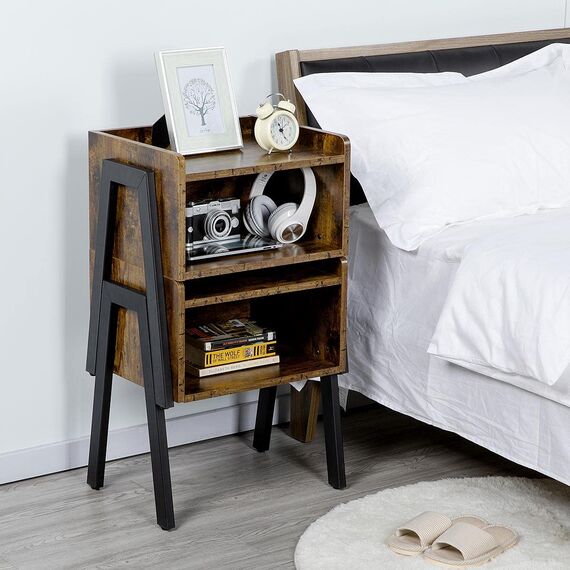 Yaheetech 2 STK. Nachttische Retro Nachtschrank Stapelbar Nachtkonsole mit 2 Ablagen Industrie Beistelltische Stabiler Metallgestell, Vintage Schwarz