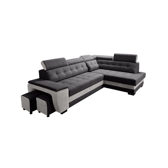 Robin Inspire Grand Ecksofa mit Schlaffunktion Bettkasten Kopfstützen Relaxfunktion 2 Hocker Sofa L-Form Schlafsofa Freistehende Eckcouch Schlafcouch Wohnzimmermöbel Wohnlandschaft Rechts Silber