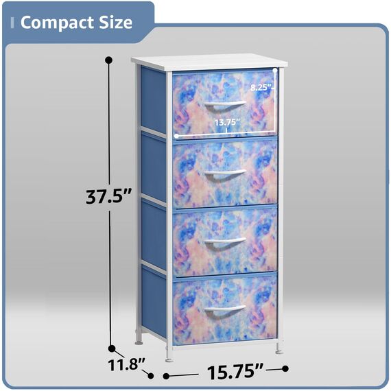 Sorbus Kommoden-Aufbewahrungsturm, Organizer-Schubladen für Schrank, Jungen- und Mädchen-Schlafzimmer, Nachttischmöbel, Batikstoffbehälter (4 Schubladen, pastellfarbene Batikfärbung)