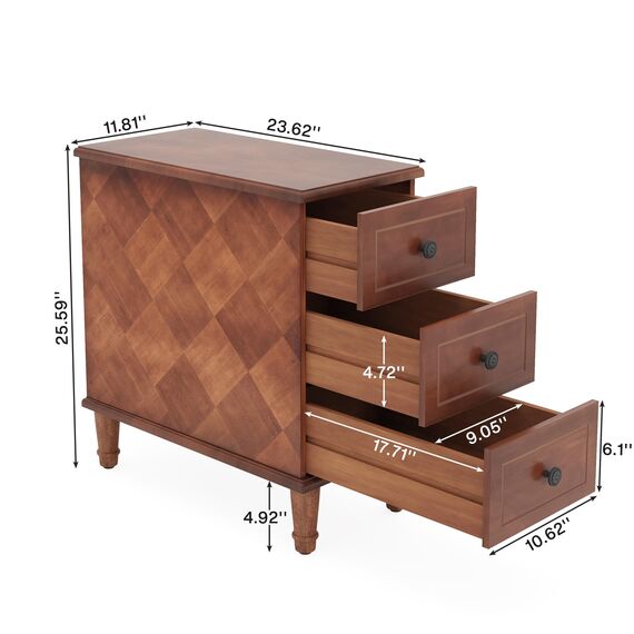 Tribesigns Holz Beistelltisch, Komplett montierter schmaler Beistelltisch mit Schubladen, Vormontierter Nachttisch Schlanker Nachttisch für kleine Räume, Wohnzimmer, Schlafzimmer, Braun (1)