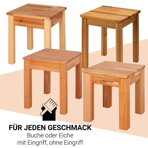 Staboos massiv Holzhocker Emma bis 200 kg - Buche Sitzhocker aus Holz - Kernbuche Natur - Hocker als Nachttisch nutzbar - 36 x 36 x 45cm