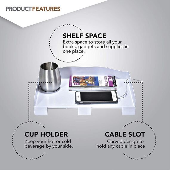 Nachttisch für Bett - College Schlafsaal Zimmer Clip On mit Getränkehalter & Schnurhalter Studenten Etagenbett Regal obere Etage Kinder Schlafzimmer (Kunststoff, weiß)