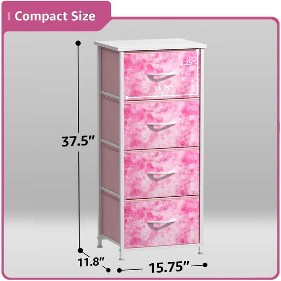 Sorbus Kommode mit 4 Schubladen, Holzwerkstoff, Batikmuster, Pink