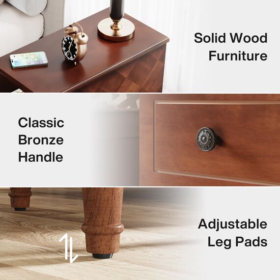 Tribesigns Holz Beistelltisch, Komplett montierter schmaler Beistelltisch mit Schubladen, Vormontierter Nachttisch Schlanker Nachttisch für kleine Räume, Wohnzimmer, Schlafzimmer, Braun (1)