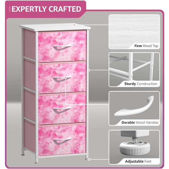 Sorbus Kommode mit 4 Schubladen, Holzwerkstoff, Batikmuster, Pink