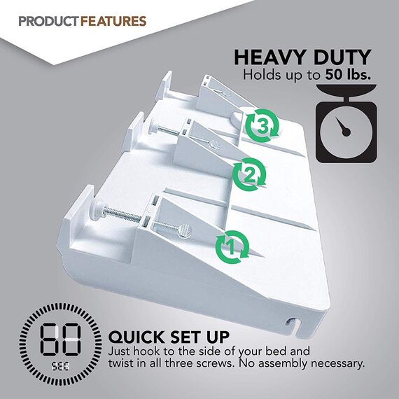 Nachttisch für Bett - College Schlafsaal Zimmer Clip On mit Getränkehalter & Schnurhalter Studenten Etagenbett Regal obere Etage Kinder Schlafzimmer (Kunststoff, weiß)