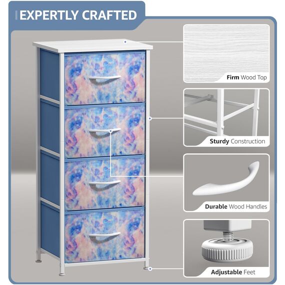 Sorbus Kommoden-Aufbewahrungsturm, Organizer-Schubladen für Schrank, Jungen- und Mädchen-Schlafzimmer, Nachttischmöbel, Batikstoffbehälter (4 Schubladen, pastellfarbene Batikfärbung)