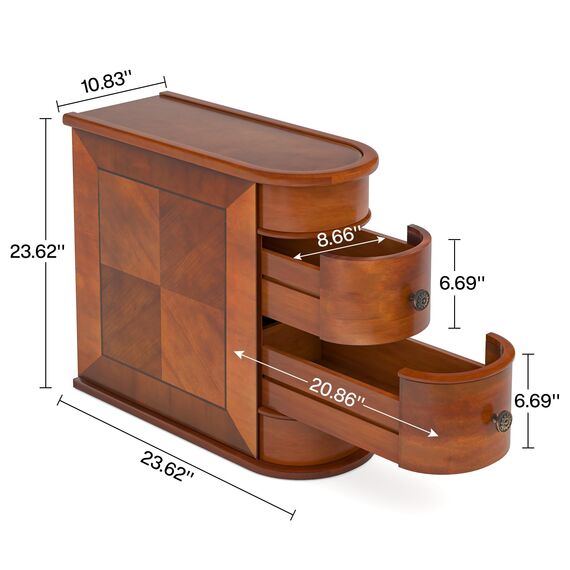 Tribesigns Holz Beistelltisch 2er Set, Sofatisch mit 2 Schubladen, Schmaler Nachttisch Couchtische, Sofa-Beistelltisch für Wohnzimmer, Schlafzimmer, Keine Montage erforderlich, Walnuss