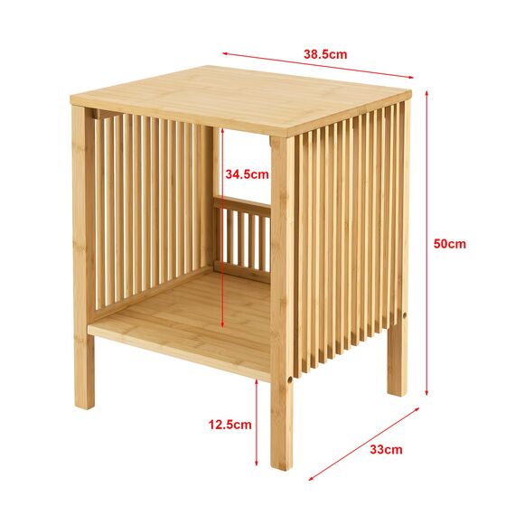 [en.casa] Beistelltisch Varde Wohnzimmertisch 50 x 39 x 33 cm Nachttisch Sofatisch Nebentisch Kaffeetisch mit Ablagefach Bambus Naturfarben