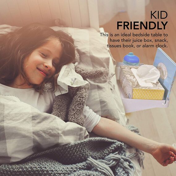 Nachttisch für Bett - College Schlafsaal Zimmer Clip On mit Getränkehalter & Schnurhalter Studenten Etagenbett Regal obere Etage Kinder Schlafzimmer (Kunststoff, weiß)