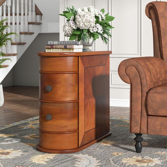 Tribesigns Holz Beistelltisch 2er Set, Sofatisch mit 2 Schubladen, Schmaler Nachttisch Couchtische, Sofa-Beistelltisch für Wohnzimmer, Schlafzimmer, Keine Montage erforderlich, Walnuss