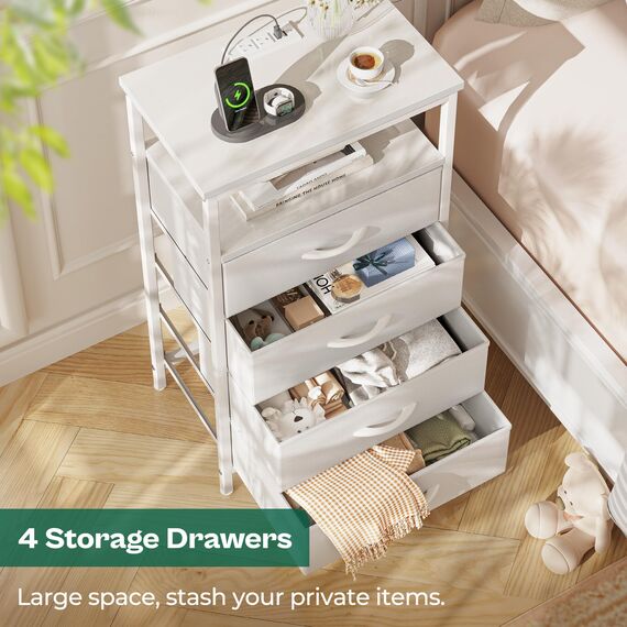 Huuger Nachttisch mit Ladestation, Kommode mit mehreren Schubladen, für Schlafzimmer, Nachttisch, hoher Nachttisch mit PU-Leder-Finish, offenes Regal, Beistelltisch, für Schrank, Eingang, Schlafzimmer
