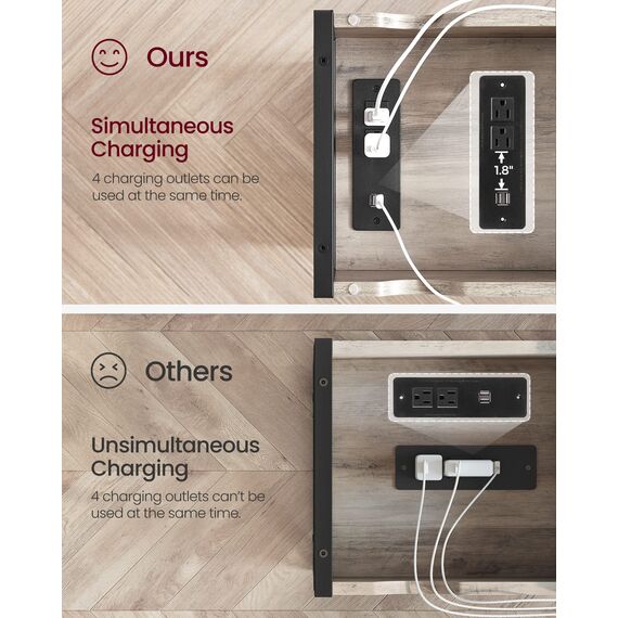 VASAGLE Beistelltisch mit Stauraum, Beistelltisch mit USB-Anschlüssen und Ausgängen, Nachttisch mit Ladestation, Stofftaschen, für Wohnzimmer, Schlafzimmer, Greige und Schwarz ULET310B02