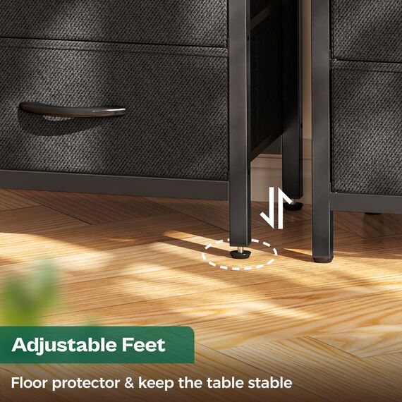 Huuger Nachttisch mit Ladestation, Beistelltisch mit Stoffschubladen, Beistelltisch mit offenem Regal, Nachttisch mit USB-Anschlüssen und Steckdosen, Nachttisch für Schlafzimmer, Anthrazit