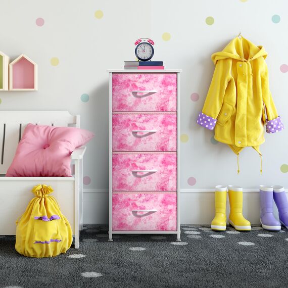 Sorbus Kommode mit 4 Schubladen, Holzwerkstoff, Batikmuster, Pink