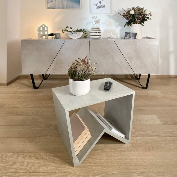 MOBILI FIVER, Emma Couchtisch, Grauer Beton, Made In Italy