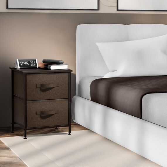 Sorbus Nachttisch mit 2 Schubladen – Nachttisch Möbel & Nachttisch Beistelltisch Kommode für Zuhause, Schlafzimmerzubehör, Büro, Studentenwohnheim, Holzplatte, leicht zu ziehende Stoffkörbe