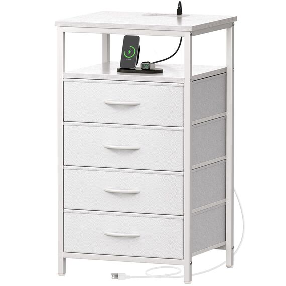 Huuger Nachttisch mit Ladestation, Kommode mit mehreren Schubladen, für Schlafzimmer, Nachttisch, hoher Nachttisch mit PU-Leder-Finish, offenes Regal, Beistelltisch, für Schrank, Eingang, Schlafzimmer