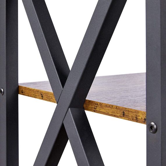 Yaheetech Nachttisch Beistelltisch mit 3 Holzablagen Stabiles X-Form Couchtisch Sofatisch Industrie-Design Nachttisch für Schlafzimmer/Wohnzimmer Vintage, Dunkelbraun