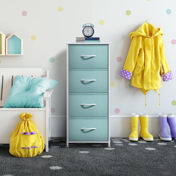 Sorbus Kommode Aufbewahrungs-Turm, Organizer-Schubladen für Schrank, Jungen- und Mädchen-Schlafzimmer, Nachttisch, Kommode für Zuhause, Studentenwohnheim, Stahlrahmen, Holzplatte, Stoffbehälter (Aqua)